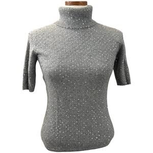 Vintage Amici 100% Cashmere Sequin Sweater S Gray Luxury Evening Glam Stretch